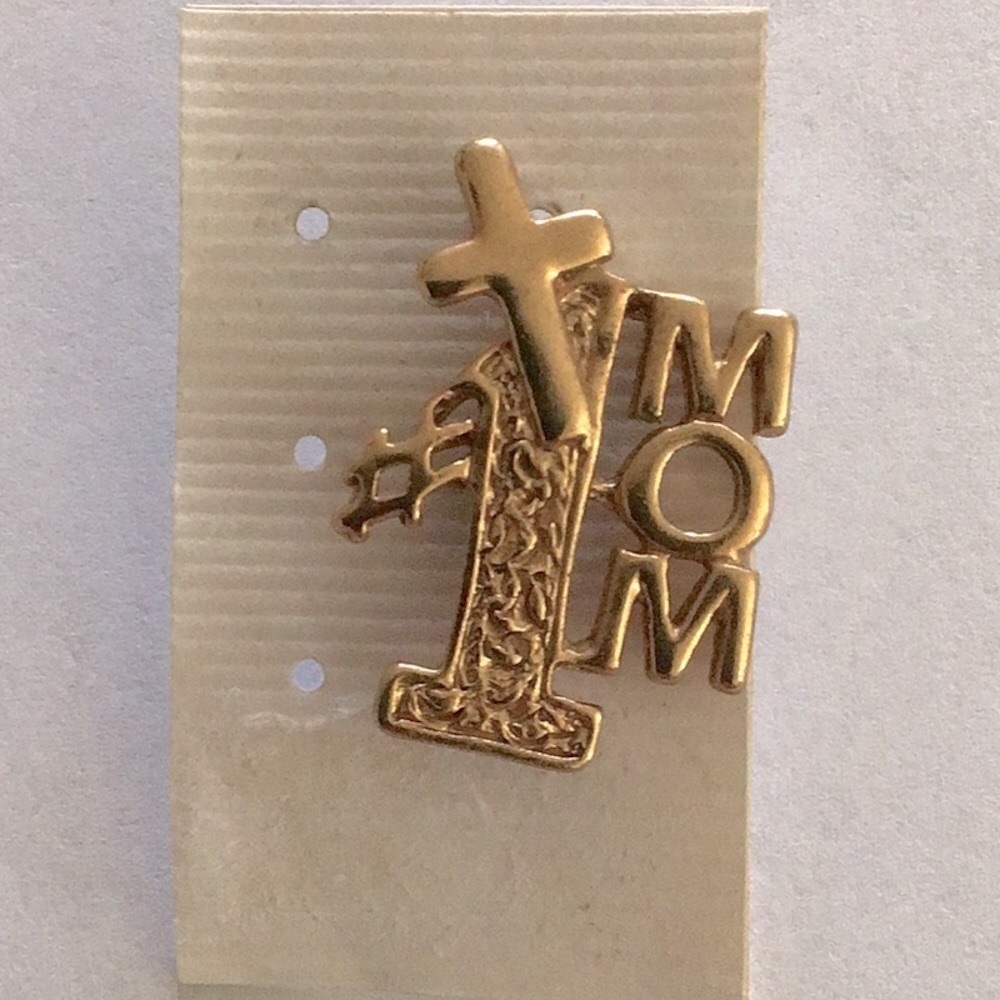 Vintage Gold Metal Brooch with #1 Mom Design
